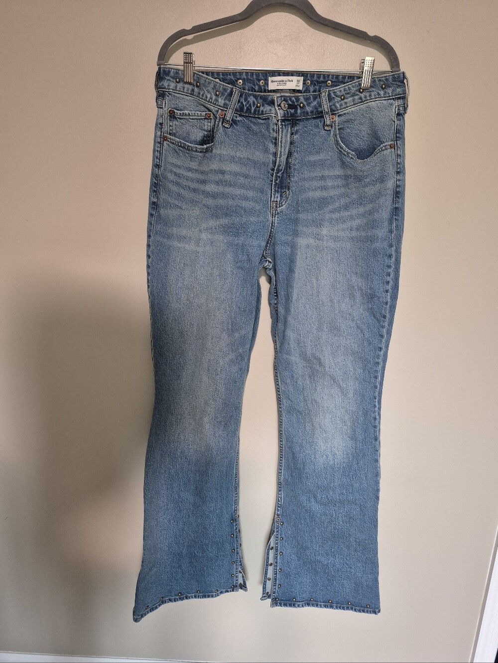 Abercrombie & Fitch Light Blue Flare Jeans with Stud Hem